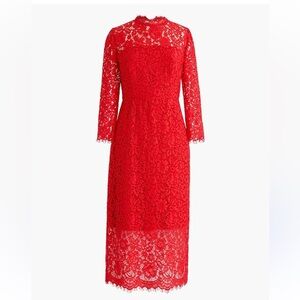 J. Crew Red Sheath Lace Evening Dress with Bow
